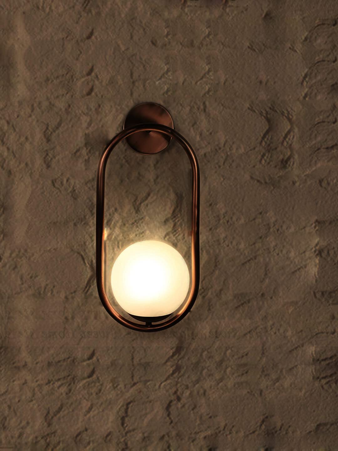 HL Home Lighting Copper Oval Contemporary Wall Lamp With Beautiful Frost Globe Glass