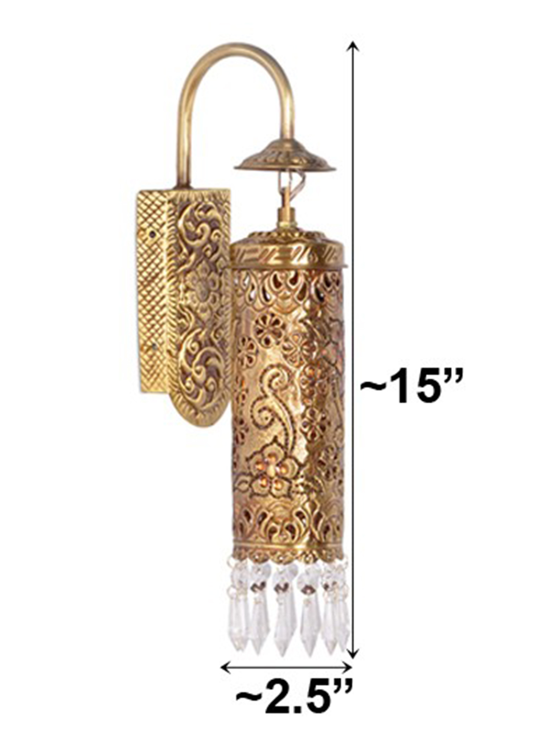 Hand Carved Brass & Crystal Cylinder Sconce - Image 5