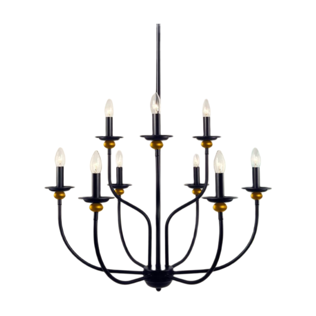 HL HOMELIGHTING 9-Light Chandelier, Black Metal with Gold Accents, Traditional Candle Style - Image 4
