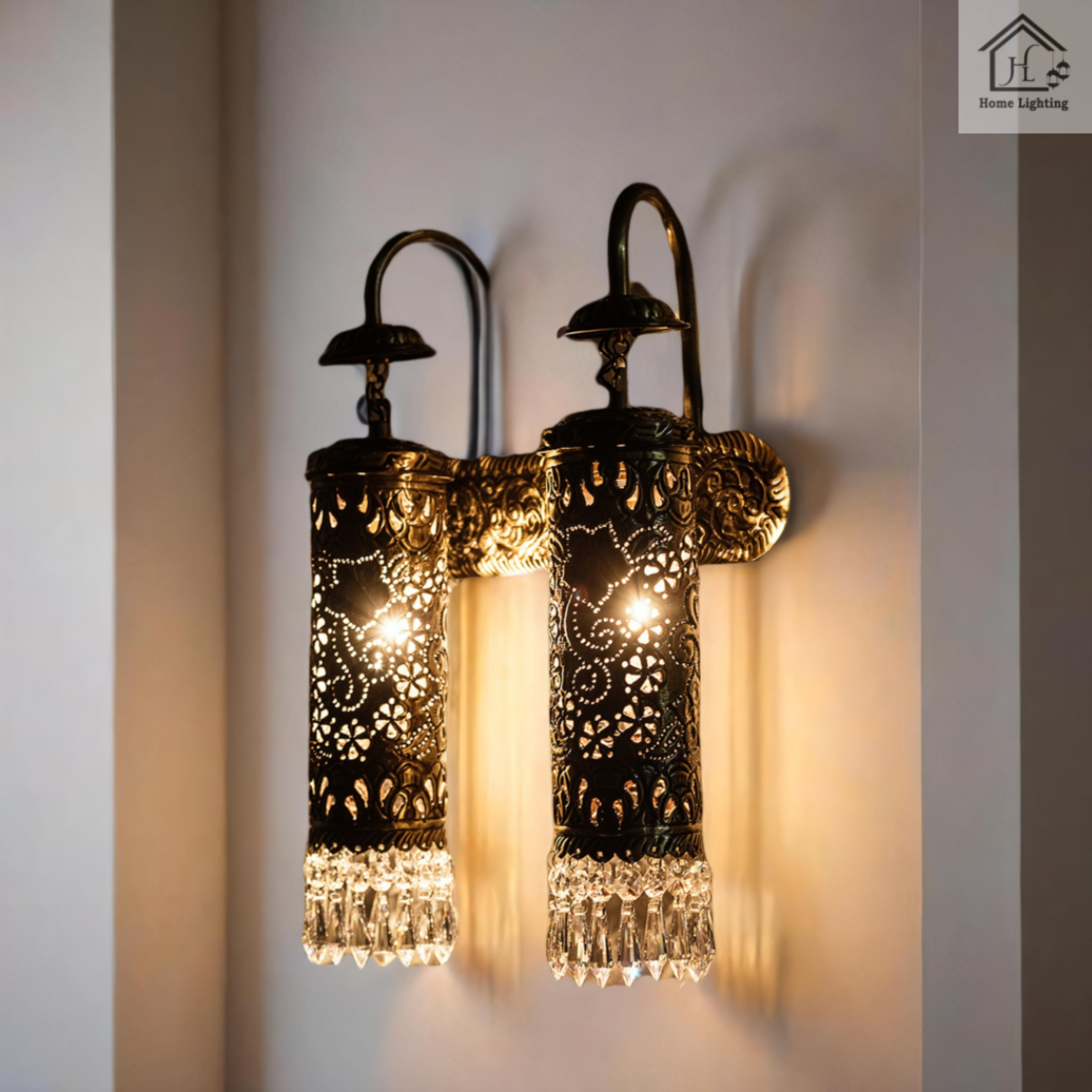 Cylinder Double Brass Wall Hand Carved Lamp - Image 2