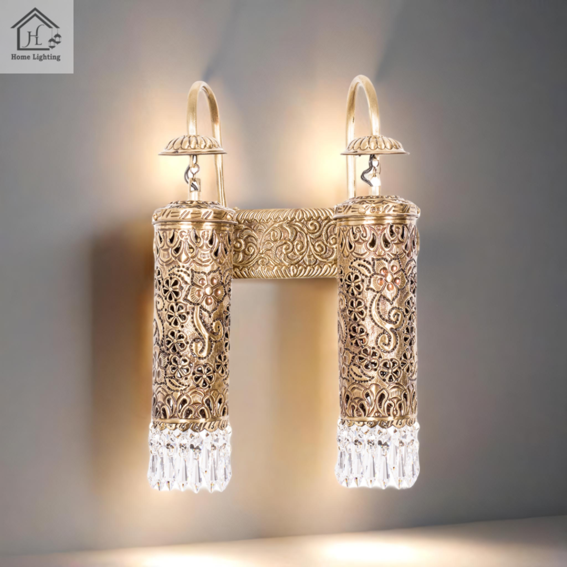 Cylinder Double Brass Wall Hand Carved Lamp - Image 3
