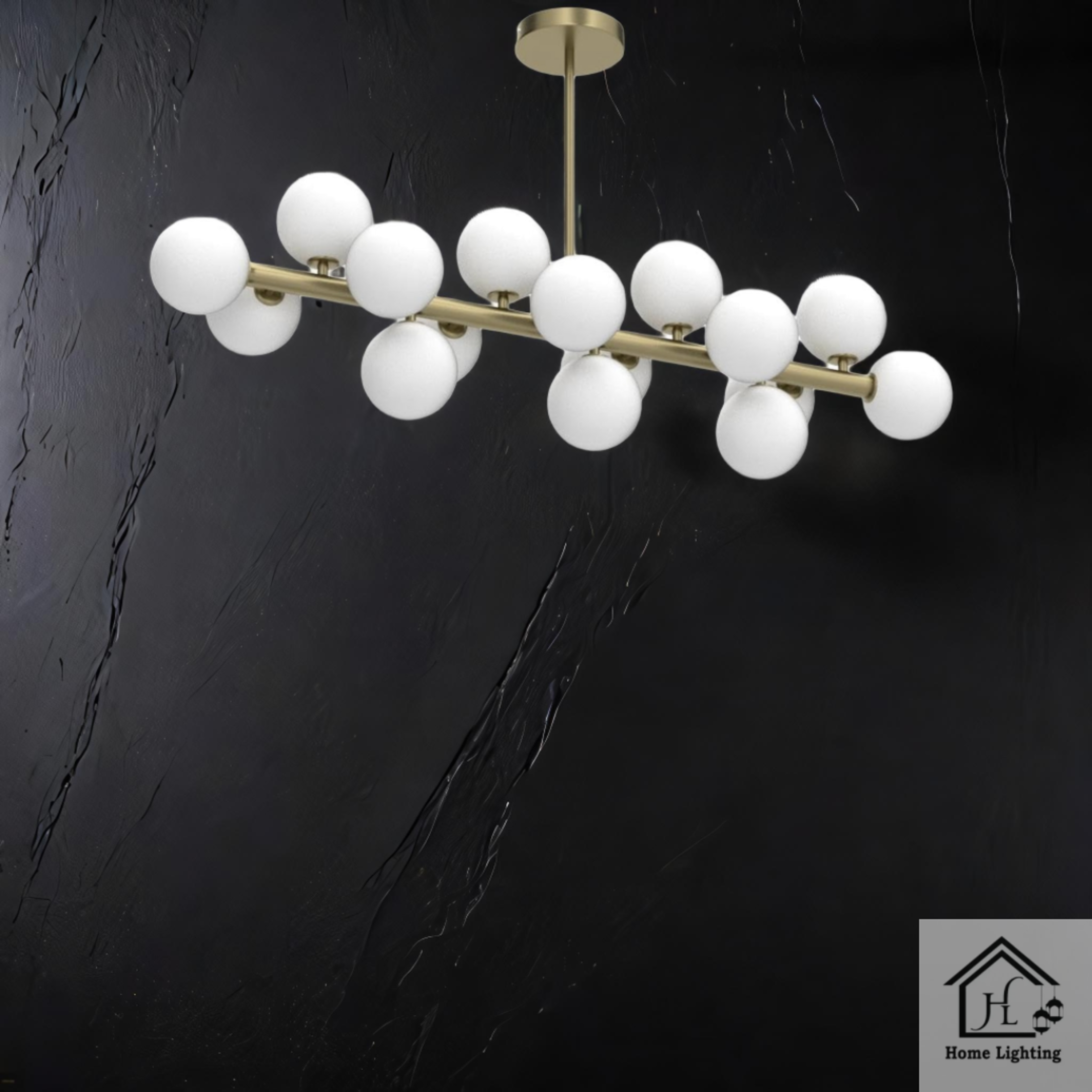 HL HOMELIGHTING Modern Linear Chandelier, 16 Glass Globe Lights, Brass Metal Finish, Horizontal Design - Image 5