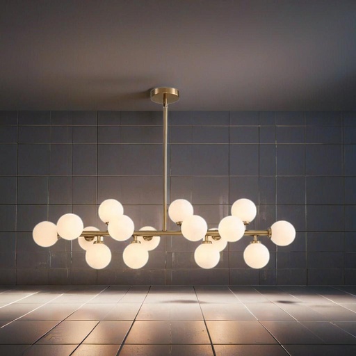 HL HOMELIGHTING Modern Linear Chandelier, 16 Glass Globe Lights, Brass Metal Finish, Horizontal Design - Image 7