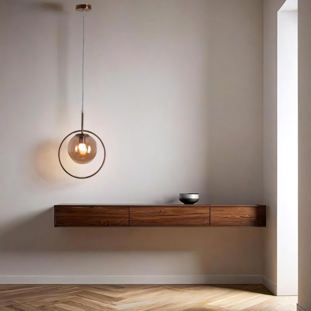 Modern Pendant Light with Glass Globe Shade and Metal Ring, Minimalist Hanging Ceiling Lamp - Image 2