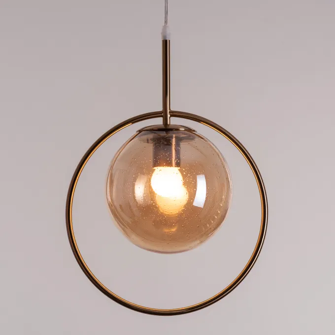 Modern Pendant Light with Glass Globe Shade and Metal Ring, Minimalist Hanging Ceiling Lamp - Image 5