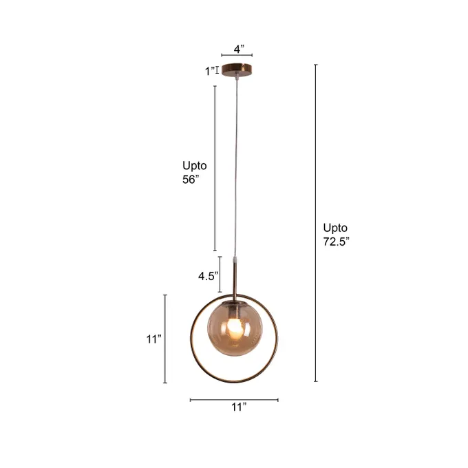 Modern Pendant Light with Glass Globe Shade and Metal Ring, Minimalist Hanging Ceiling Lamp - Image 7