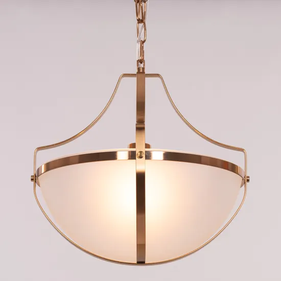 Modern Bowl Pendant Light, Frosted Glass Shade, Antique Brass Chain, Ceiling Mount - Image 8