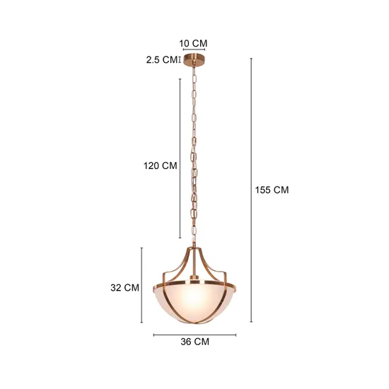 Modern Bowl Pendant Light, Frosted Glass Shade, Antique Brass Chain, Ceiling Mount - Image 6