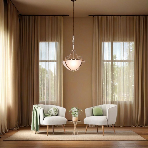 Modern Bowl Pendant Light, Frosted Glass Shade, Antique Brass Chain, Ceiling Mount - Image 7