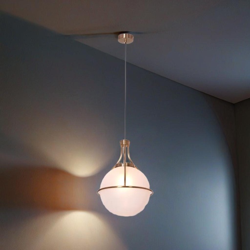 Modern Globe Pendant Light, Glass Shade with Brass Frame, Hanging Ceiling Lamp - Image 2