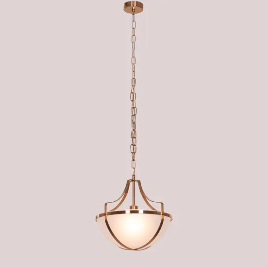 Modern Bowl Pendant Light, Frosted Glass Shade, Antique Brass Chain, Ceiling Mount - Image 2