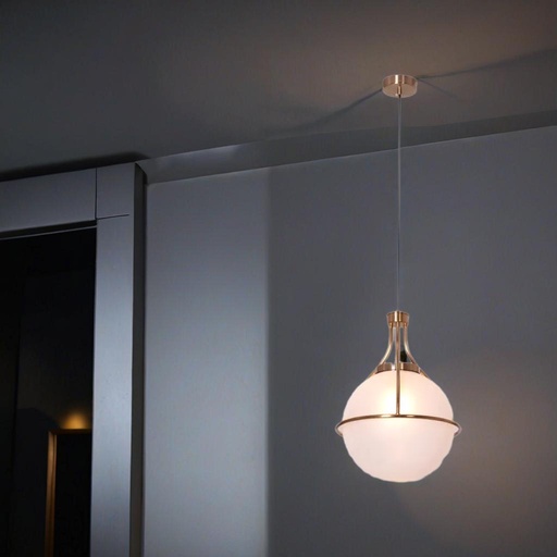 Modern Globe Pendant Light, Glass Shade with Brass Frame, Hanging Ceiling Lamp