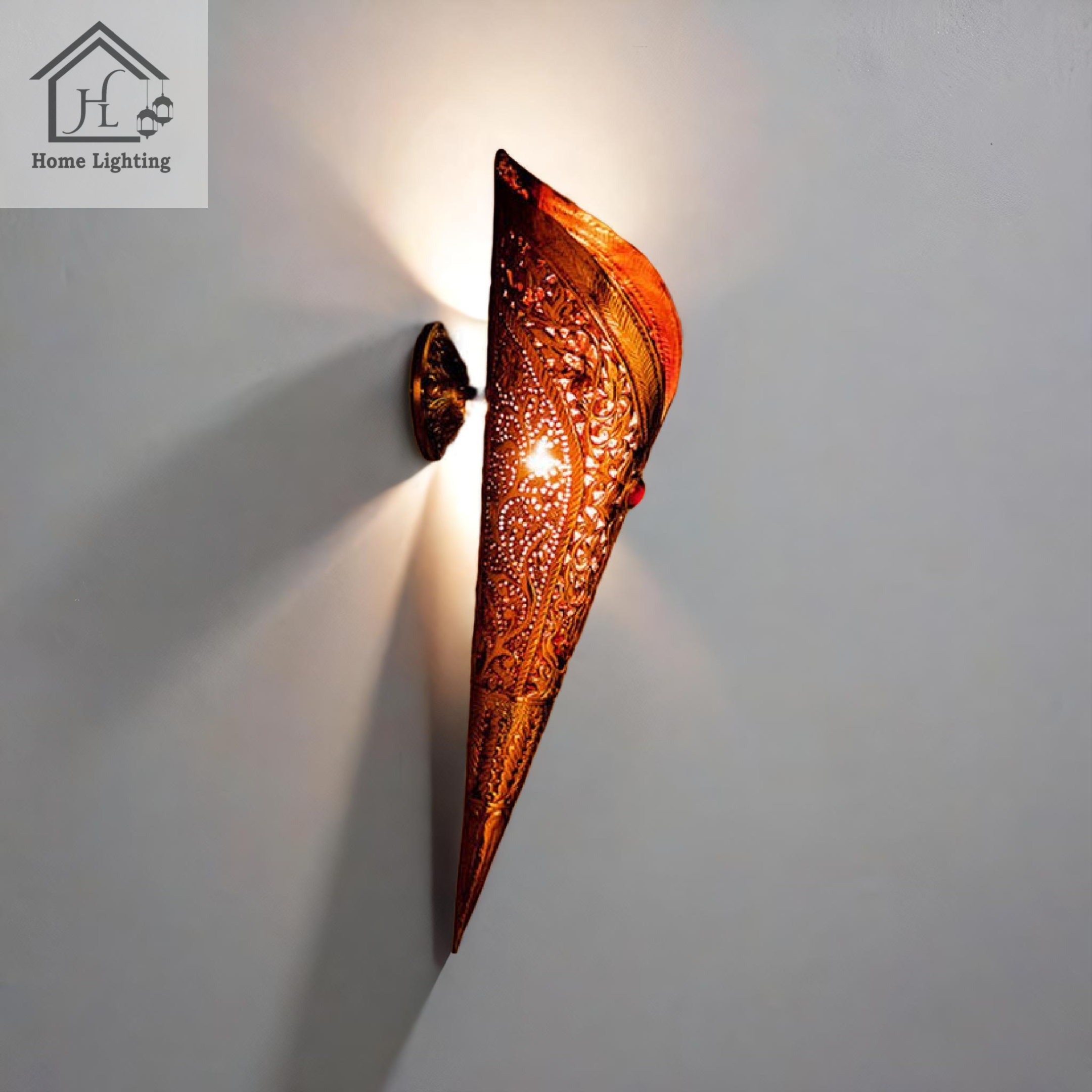 Sun Mashal Small Torch Brass Light Hand Carved - Image 2
