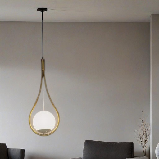 Modern Globe Pendant Light, Gold Metal Frame, White Glass Shade, Teardrop Design - Image 3