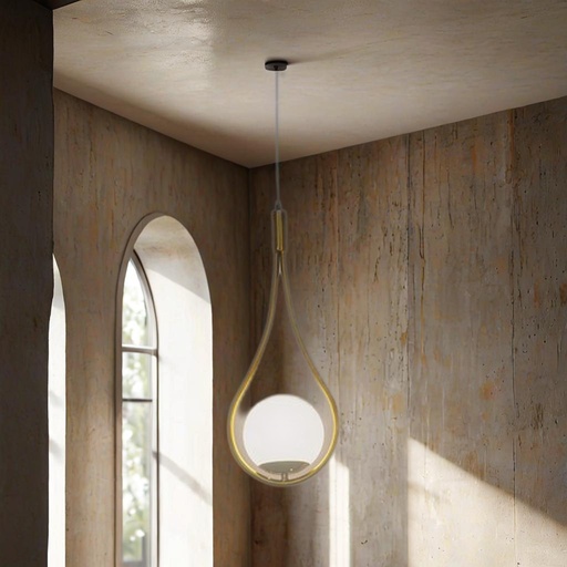 Modern Globe Pendant Light, Gold Metal Frame, White Glass Shade, Teardrop Design - Image 5