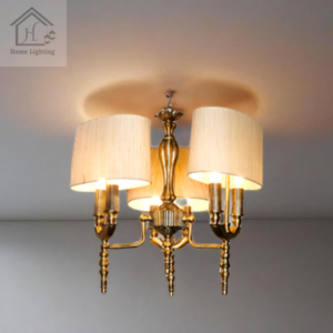 Antique Brass Finish Chandelier with Decorative Fabric Glass Shades, 6 -Light