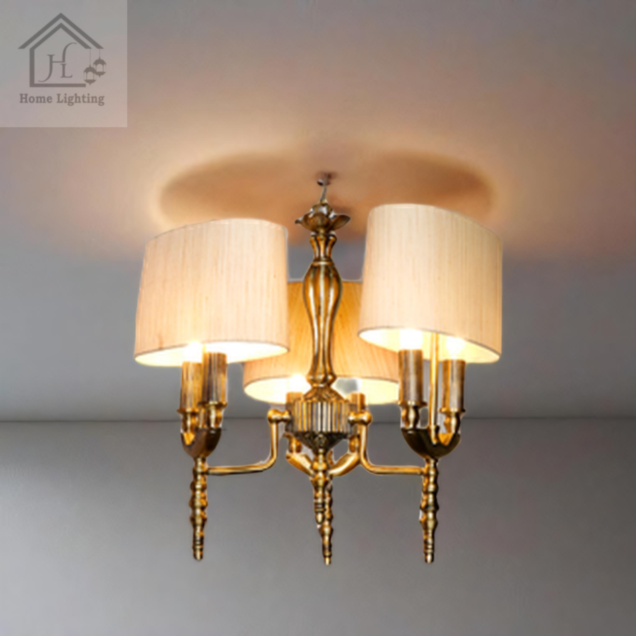 Antique Brass Finish Chandelier with Decorative Fabric Glass Shades, 6 -Light