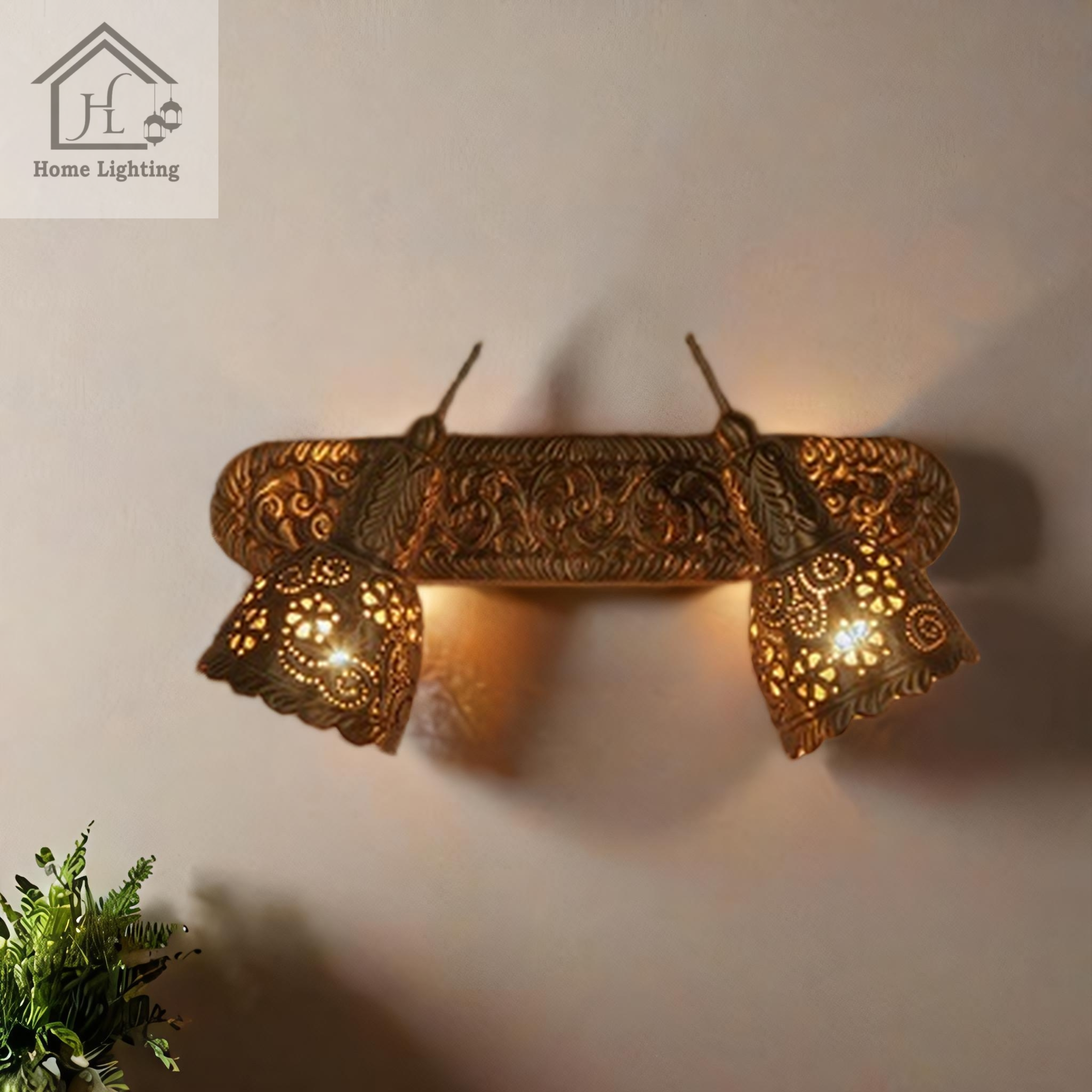 Double Brass Spot Light Hand Carved Sconce - Image 4