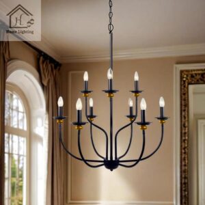 HL HOMELIGHTING 9-Light Chandelier, Black Metal with Gold Accents, Traditional Candle Style