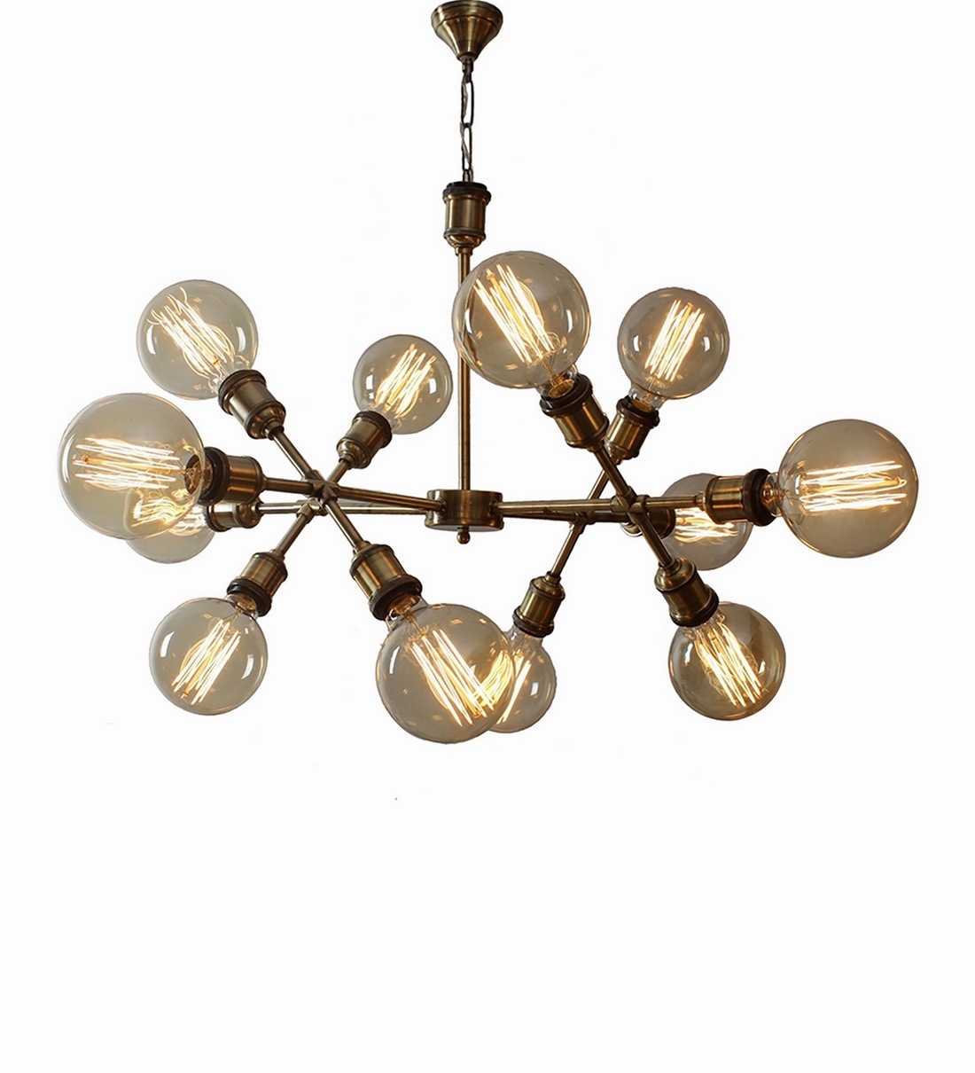 HL Home Lighting Vintage Style Chandelier with 12 Antique Bulbs, Brass Finish - Image 2