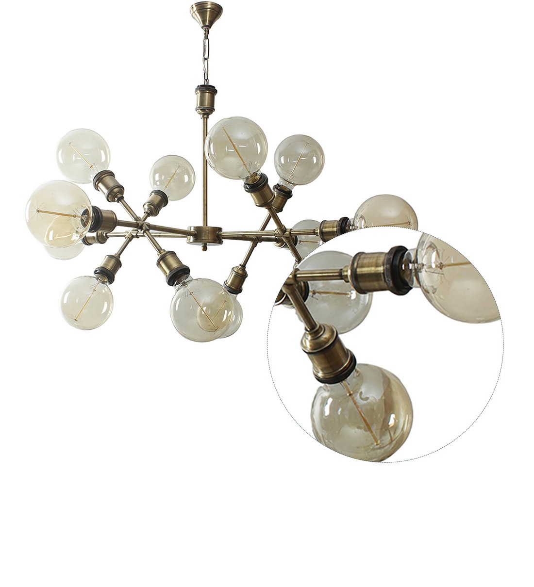 HL Home Lighting Vintage Style Chandelier with 12 Antique Bulbs, Brass Finish - Image 3