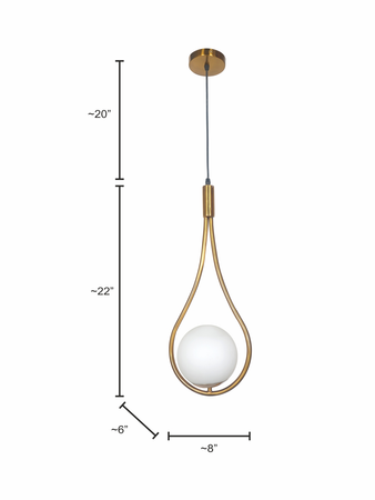 Modern Globe Pendant Light, Gold Metal Frame, White Glass Shade, Teardrop Design - Image 7