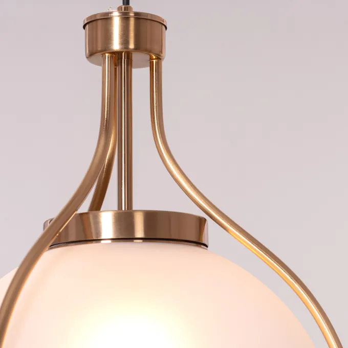 Modern Globe Pendant Light, Glass Shade with Brass Frame, Hanging Ceiling Lamp - Image 3