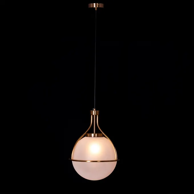 Modern Globe Pendant Light, Glass Shade with Brass Frame, Hanging Ceiling Lamp - Image 5