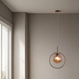 Modern Pendant Light with Glass Globe Shade and Metal Ring, Minimalist Hanging Ceiling Lamp