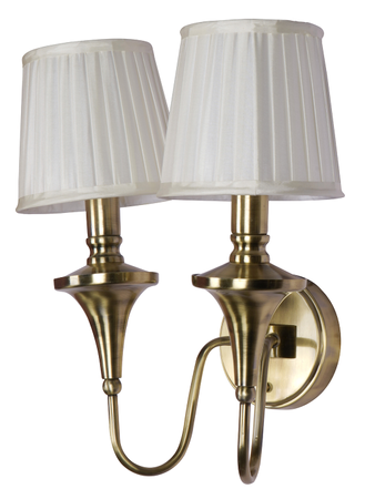 Gold Brass Wall Flash with Double Light White Fabric Shade - Image 7