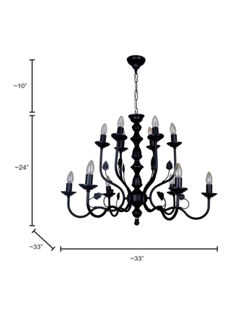 Vintage Style Black Iron Chandelier with 12 Candle Lights - Image 4
