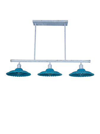 Ceramic Linear Chandelier – 3 Round Ribbed Shades - Image 2