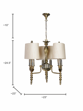 Antique Brass Finish Chandelier with Decorative Fabric Glass Shades, 6 -Light - Image 3