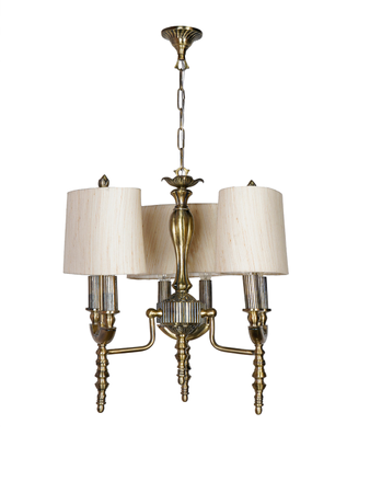 Antique Brass Finish Chandelier with Decorative Fabric Glass Shades, 6 -Light - Image 4