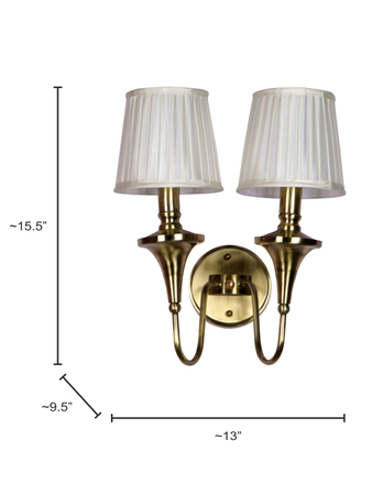Gold Brass Wall Flash with Double Light White Fabric Shade - Image 8