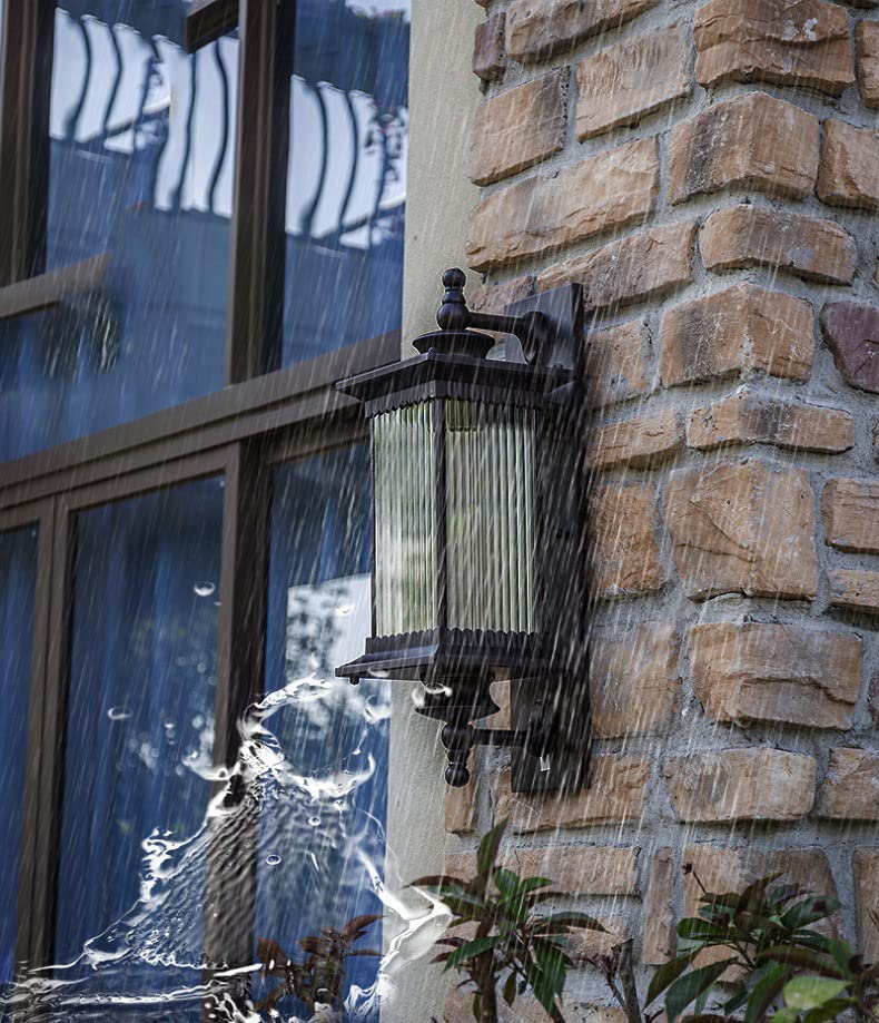 HL Home Lighting Outdoor Wall Lantern Light, Brown Finish, Ribbed Glass Shade - Image 4