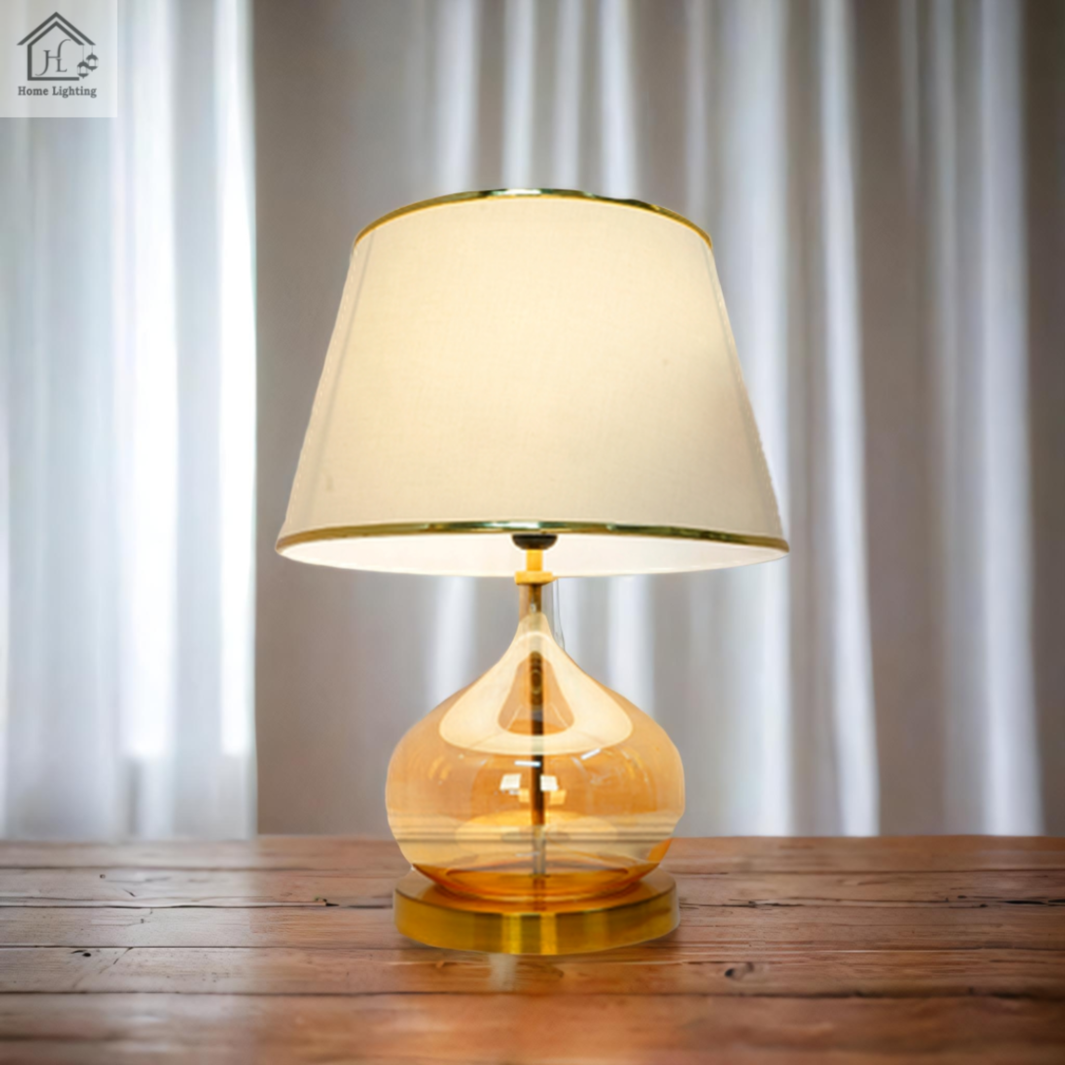 HL Home Lighting Glass Table Lamp with White Shade, Gold Base, Modern Decorative Lighting for Bedroom - Image 2