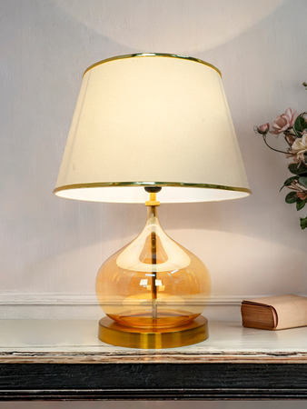 HL Home Lighting Glass Table Lamp with White Shade, Gold Base, Modern Decorative Lighting for Bedroom