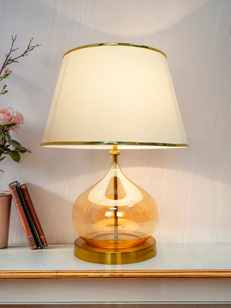 HL Home Lighting Glass Table Lamp with White Shade, Gold Base, Modern Decorative Lighting for Bedroom - Image 4