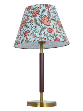 HL Home Lighting Lamp with Floral Pattern Shade, Brass Base, Blue and Coral Design - Image 4