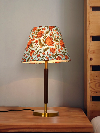 HL Home Lighting Lamp with Floral Pattern Shade, Brass Base, Blue and Coral Design