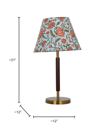 HL Home Lighting Lamp with Floral Pattern Shade, Brass Base, Blue and Coral Design - Image 5