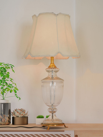 HL Home Lighting Vintage Trophy Glass Table Lamp with Brass Base, White Fabric Shade, Traditional Design - Image 2