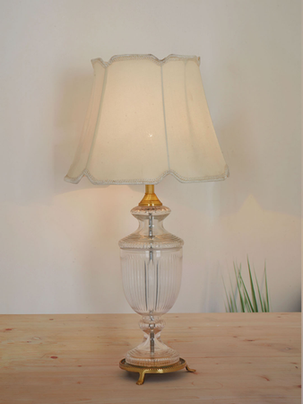 HL Home Lighting Vintage Trophy Glass Table Lamp with Brass Base, White Fabric Shade, Traditional Design