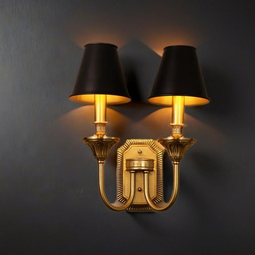 Double Wall Sconce, Black Shade, Antique Brass Finish, 2-Light Decorative Wall Light - Image 3