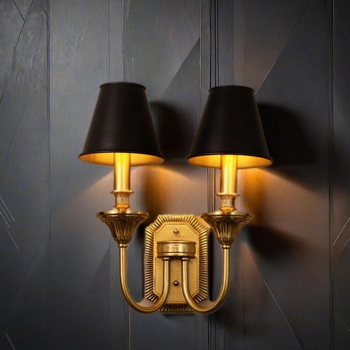 Double Wall Sconce, Black Shade, Antique Brass Finish, 2-Light Decorative Wall Light - Image 4