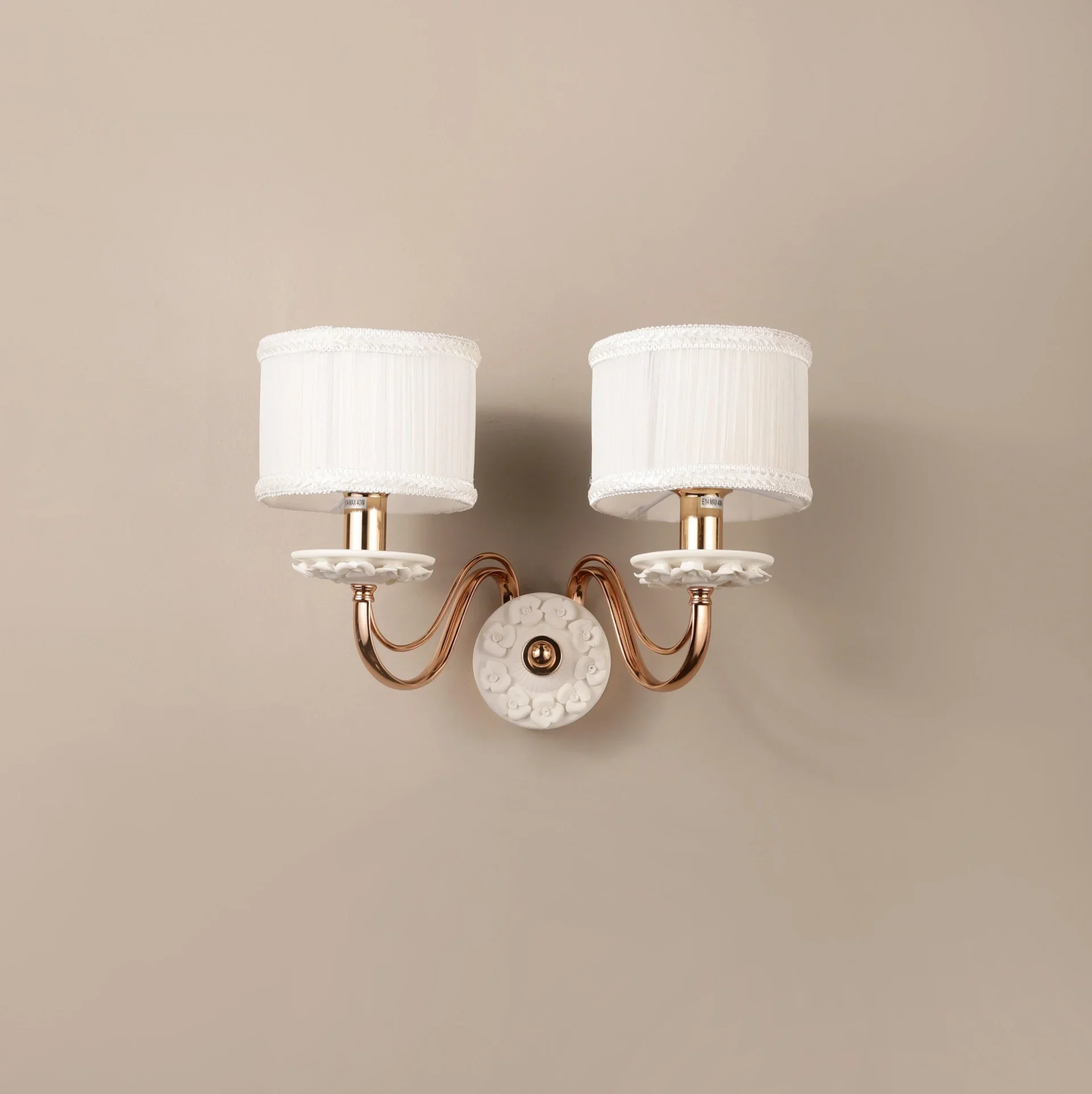 HL HOMELIGHTING Traditional Wall Sconce Light Double Arm, Gold Iron & Ceremic with Glass Shade, 20 cm Width - Image 4