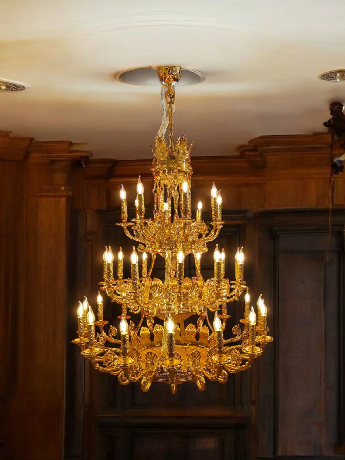 Luxury Gold Brass Chandelier, 3-Tier, 150 cm Height x 60 cm Width, Traditional Victorian Style - Image 2