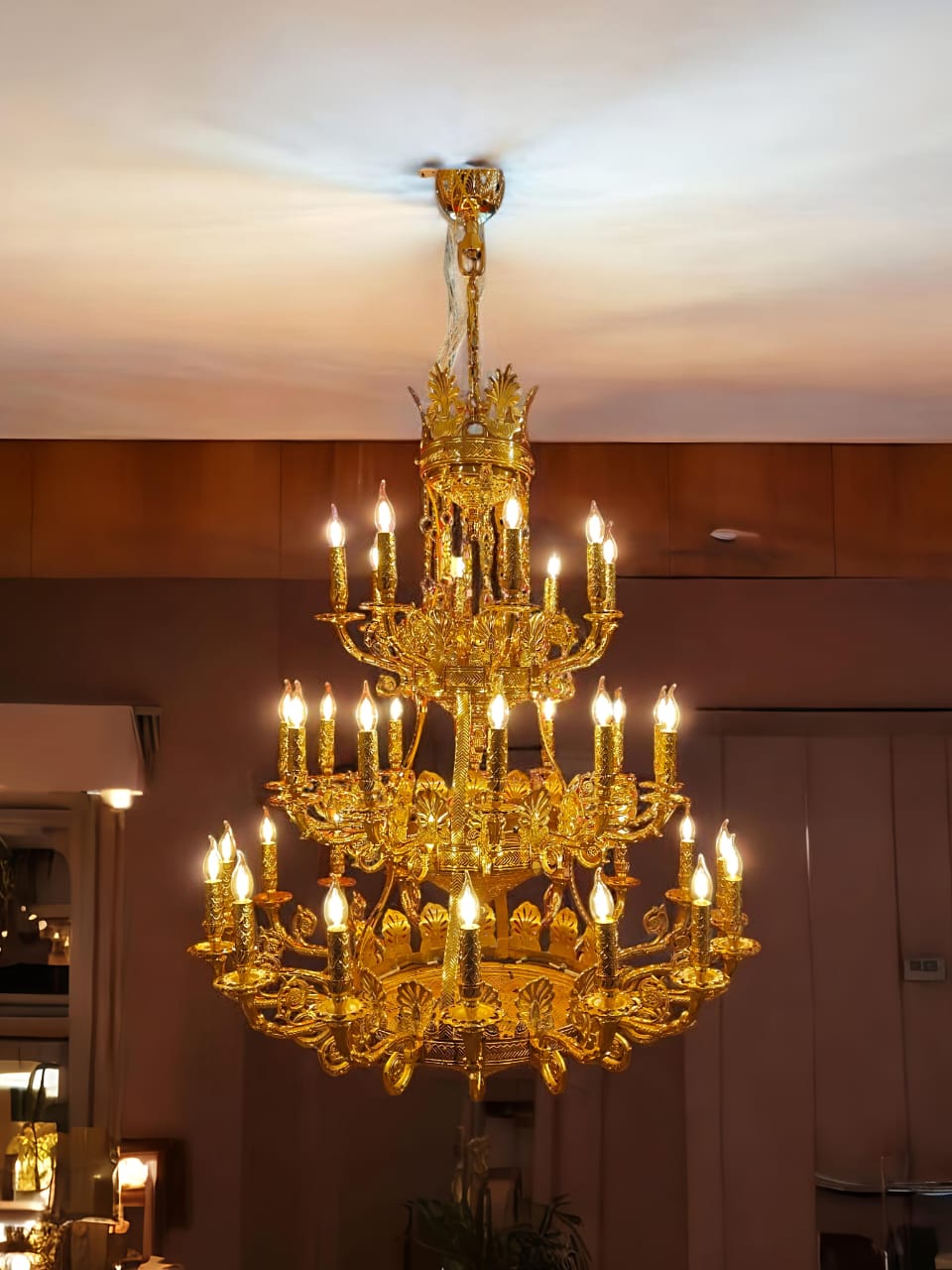 Luxury Gold Brass Chandelier, 3-Tier, 150 cm Height x 60 cm Width, Traditional Victorian Style