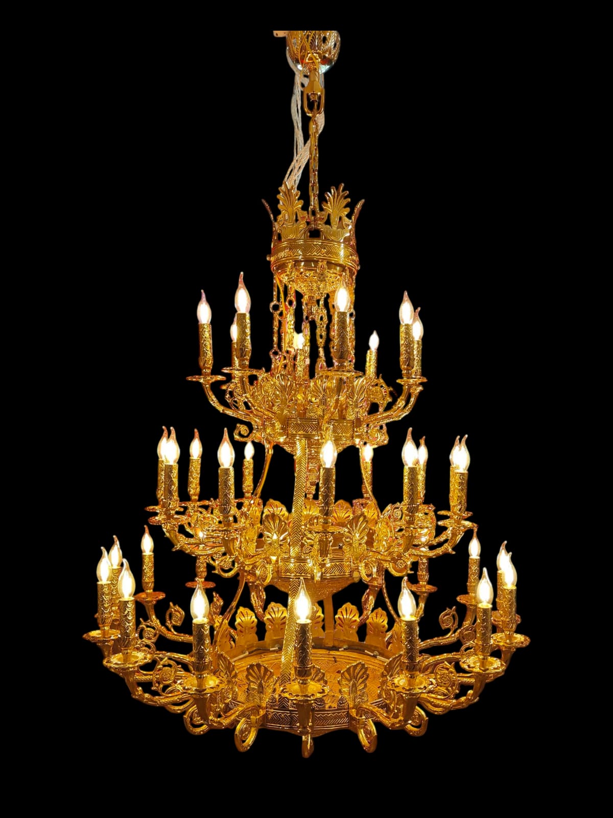 Luxury Gold Brass Chandelier, 3-Tier, 150 cm Height x 60 cm Width, Traditional Victorian Style - Image 3